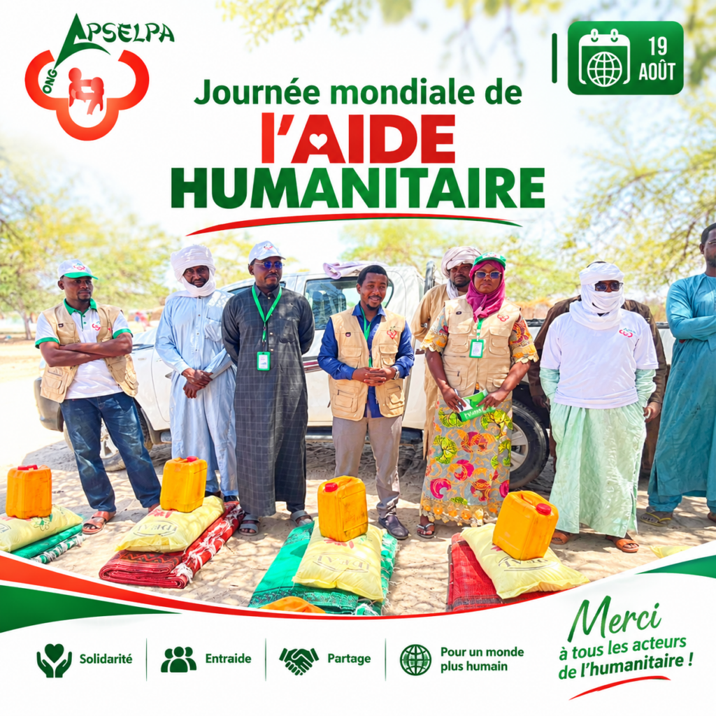 Journée mondiale de l’aide humanitaire 🤝🌍 En cette Journée mondiale de l’aide humanitaire, l’ONG APSELPA rend hommage à toutes celles et ceux qui, chaque jour, s’engagent aux côtés des populations vulnérables et œuvrent pour un monde plus solidaire, plus digne et plus humain. À travers nos interventions, nous réaffirmons notre engagement à soutenir les communautés affectées par les crises, à protéger les personnes vulnérables et à contribuer durablement au bien-être des populations. 🙏 Merci à nos équipes, volontaires, partenaires, donateurs et communautés pour leur engagement et leur confiance. Ensemble, agissons pour l’humanité. Ensemble, ne laissons personne de côté. #JournéeMondialeDeLAideHumanitaire #Humanité #Solidarité #APSELPA #AideHumanitaire #NeLaissonsPersonneDeCôté